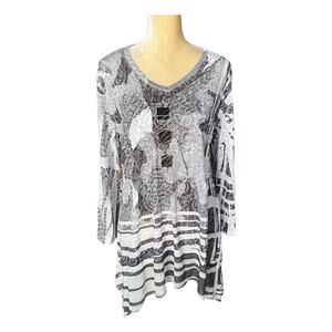 Katina Marie Gray Artsy Art to Wear Tunic Top Lightweight Size XL Made USA